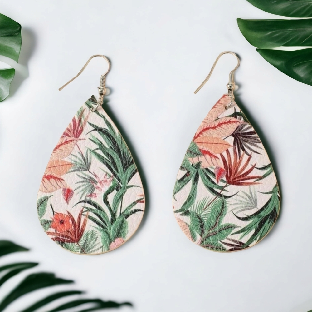 Tropical Vegan Leather Earrings | New without tag